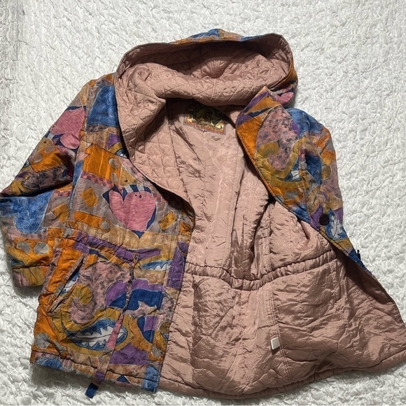 VINTAGE ART TO WEAR SILK HOODED WOMENS MAUVE, BLUE JACKET, SIZE L - Picture 11 of 12